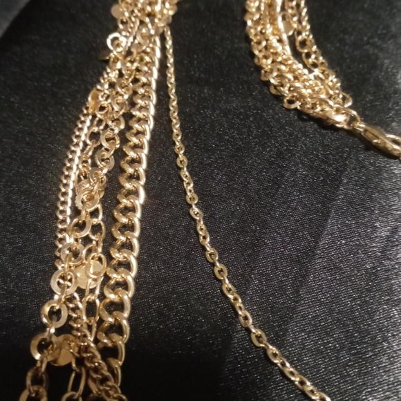 Gold tone long layered necklace 36 inches long. - Picture 7 of 14